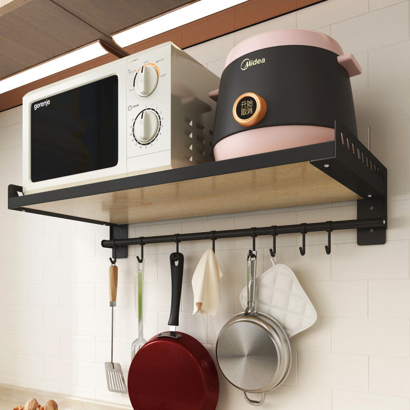 주방 수납 선반 벽걸이형 무타공 전자레인지 선반 오븐 거치대 냄비 및 양념 보관 선반