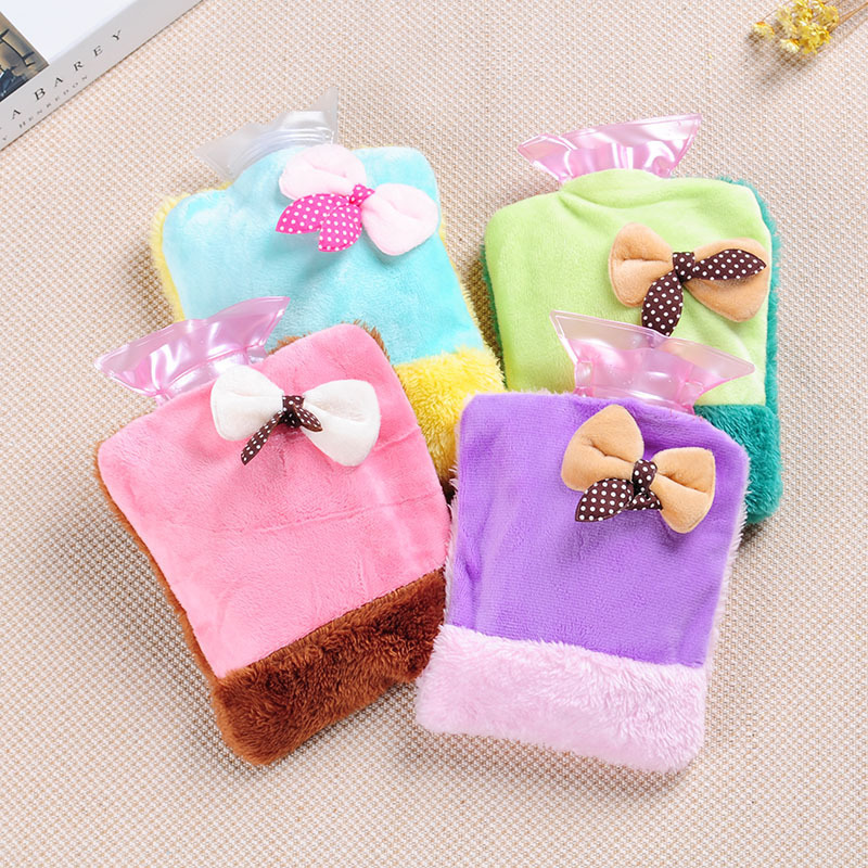 Lindo arco de dibujos animados bolsa de agua caliente llena de agua a prueba de explosiones mano más caliente inyección de agua de riego de felpa bolsa de agua caliente