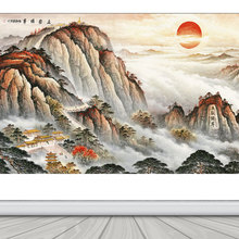 有山无水靠山画泰山日出东方自粘画背贴画墙贴办公室风水风景