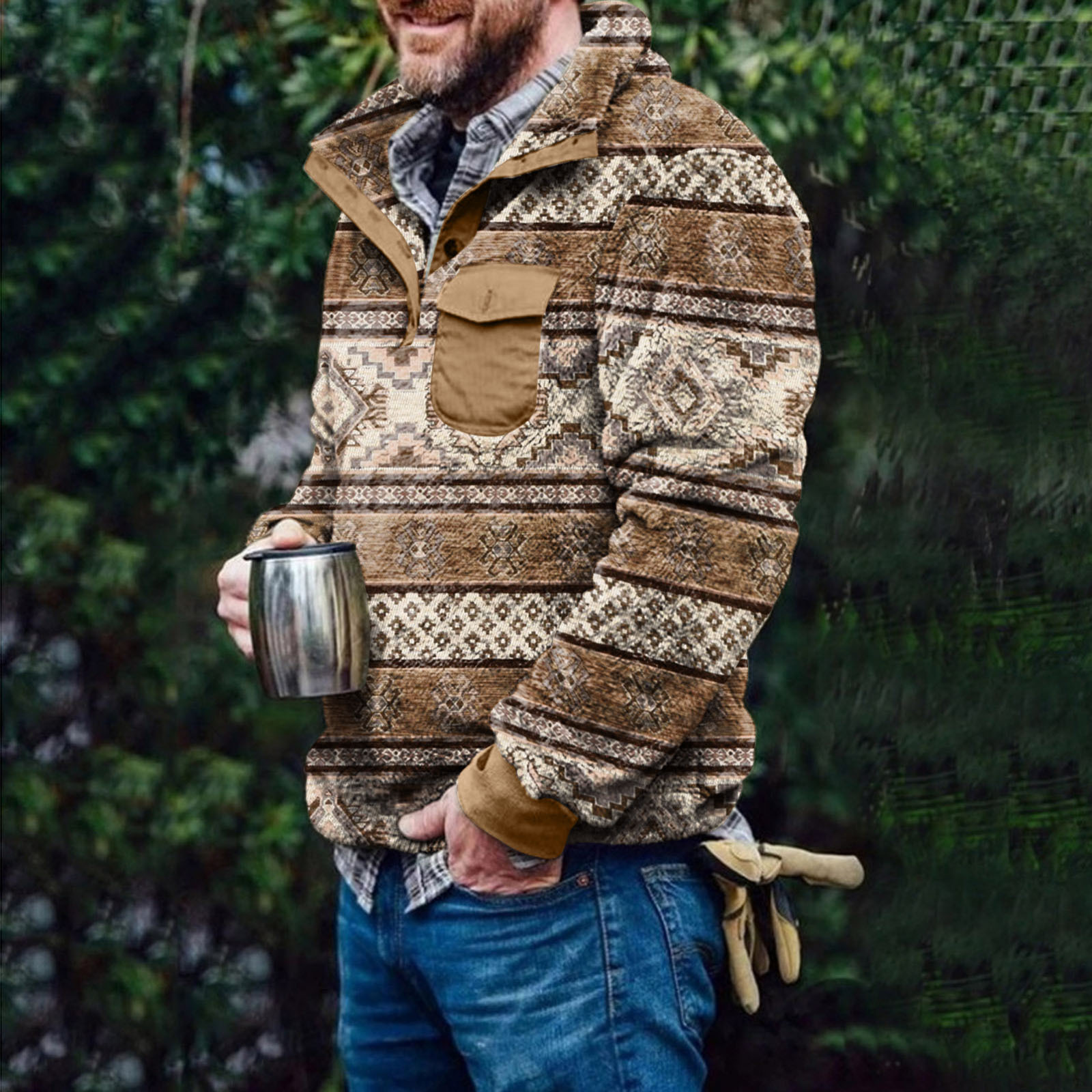 2021 Autumn/Winter New Men's Checkered Double sided Cardigan Sweater Fashion Plush jacket_voghion.com