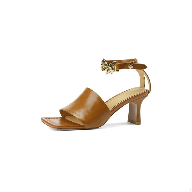 Сандалии, летняя модная обувь, цепочка на высоком каблуке, туфли, европейский стиль, простой и элегантный дизайн