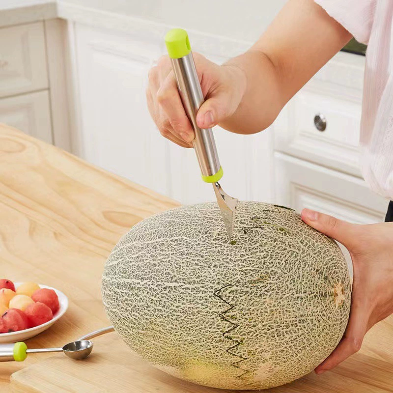 Stainless steel fruit digger cutting watermelon artifact digging ice cream spoon fruit split carved knife watermelon spoon