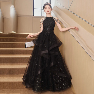 Black Evening Dress 2025 New Banquet Dinner Welcome Dress Elegant Host Atmospheric French Evening Dress for Women