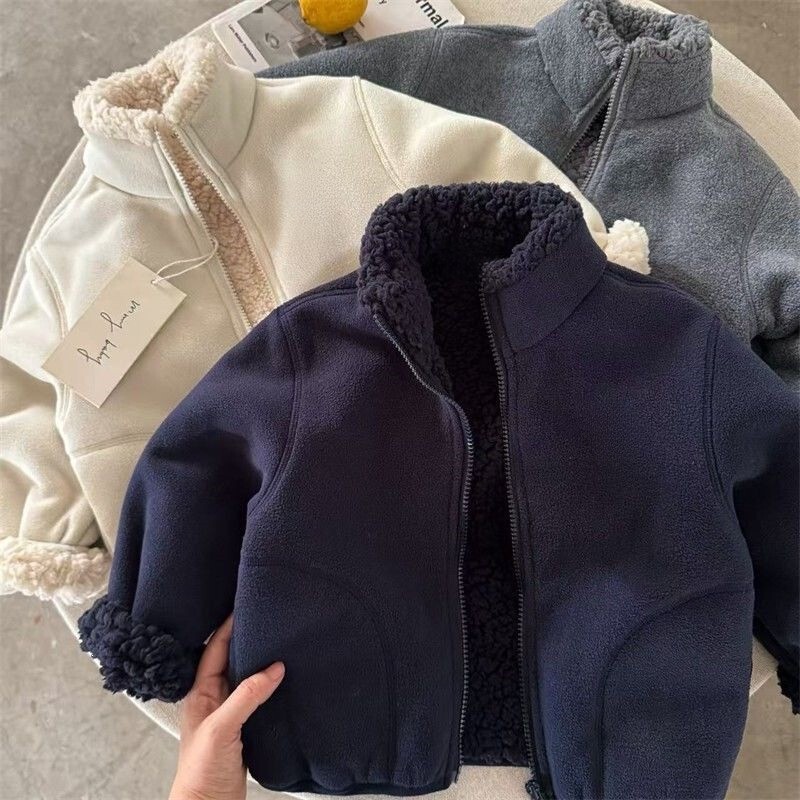 2026 Boys' Lambswool Jacket Winter Children's Fleece-lined Jacket Solid Color Outerwear Baby Korean Style Warm Top 2026 Boys' Lambswool Jacket Winter Children's Fleece-lined Jacket Solid Color Outerwear Baby Korean Style Warm Top