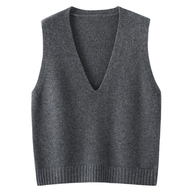 100% Pure Wool Large V Neck Knitted Vest for Women in Autumn and Winter Layered with Pure Color Sweater Vest Loose and Lazy
