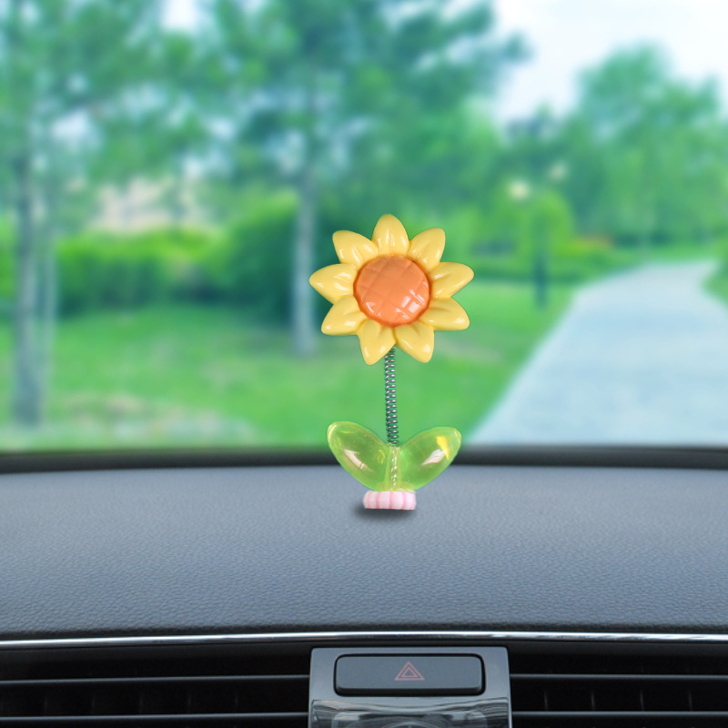 Red en línea lindos girasol adornos de automóviles flores frescas consola central de automóviles espejo retrovisor decoración
