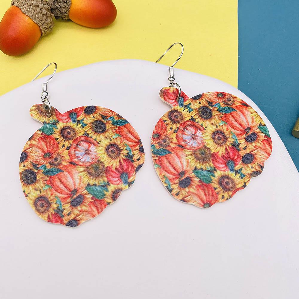 Retro Pumpkin Sunflower PU Leather WomenS Earrings 1 Pairpicture2