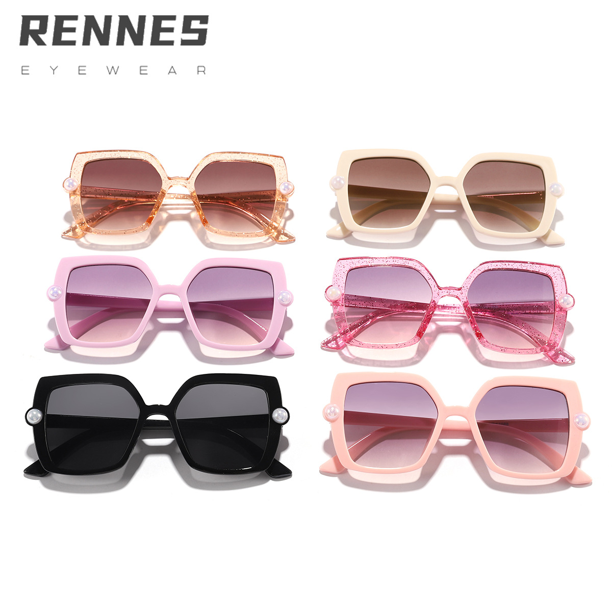 Nuevos accesorios de perlas transfronterizos para niños Gafas de sol para exteriores cuadradas de color caramelo Gafas de sol de tiro callejero para bebés lindos
