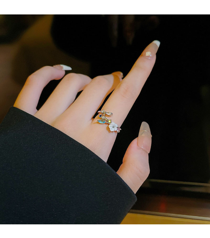 Sweet Flower Copper Inlay Artificial Gemstones Rings 1 Piece