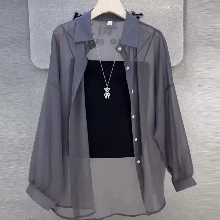 Summer silk sun protection clothing, breathable cardigan, thin long-sleeve, shirt, UV protection