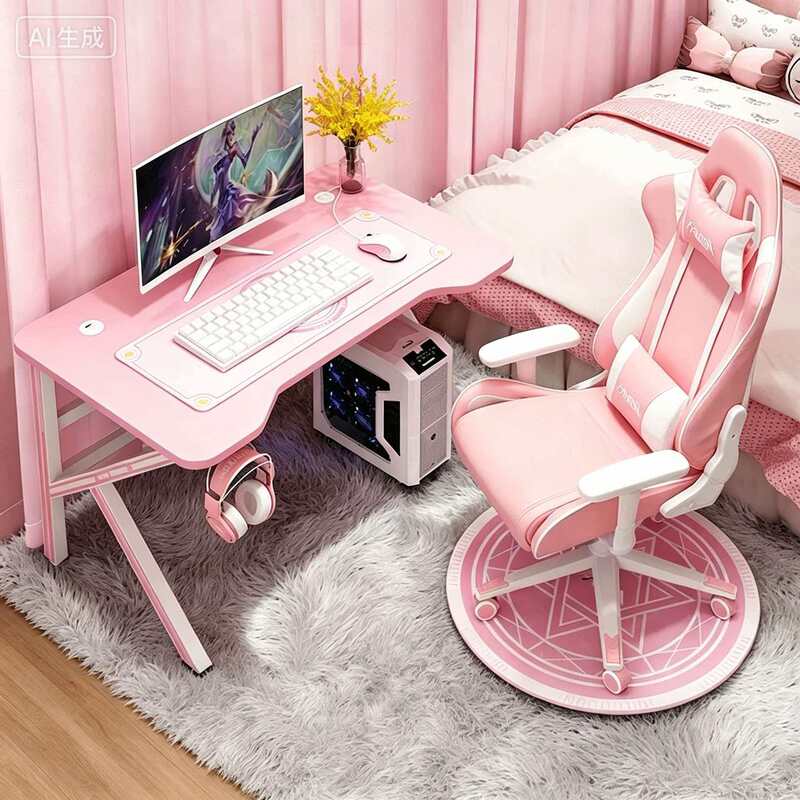 Pink Gaming Desk Popular Desktop Computer Desk and Chair Set Home Study Desk Gaming Table and Chair Internet Celebrity Live Streaming Table