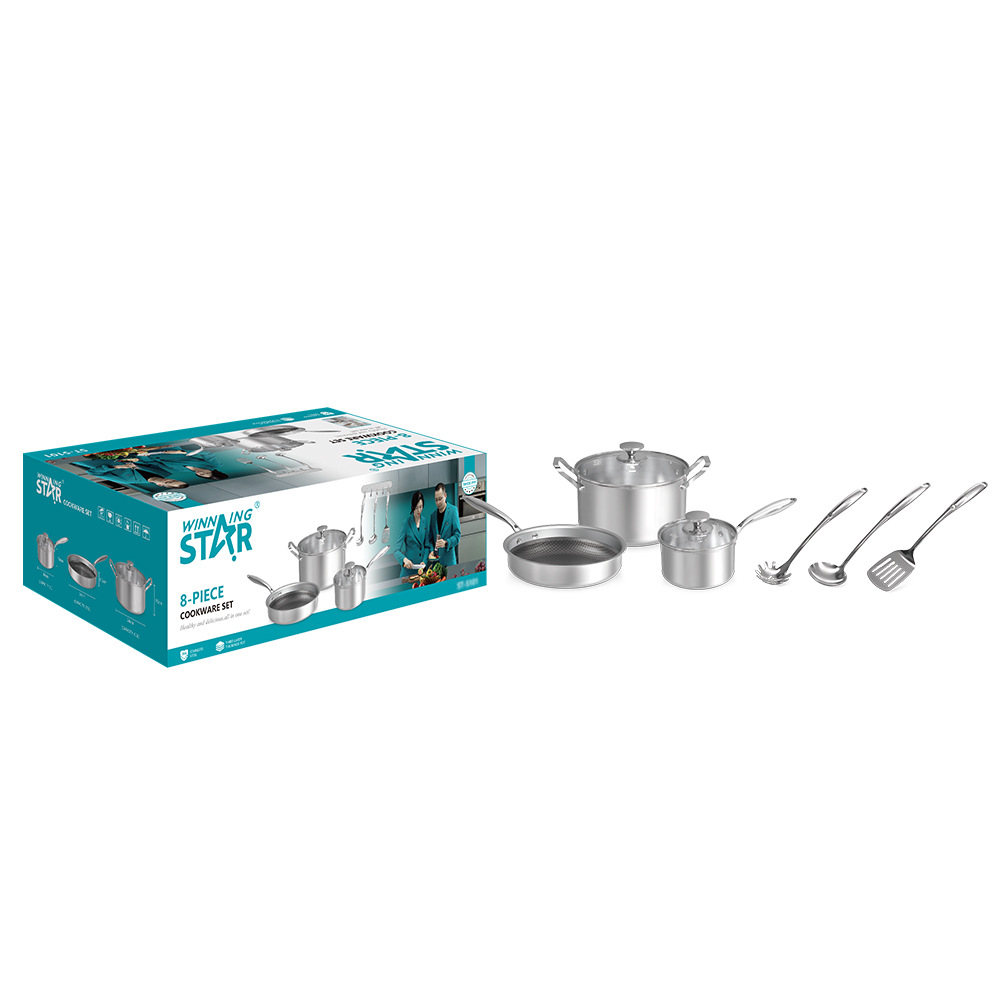 Estrella ganadora comercio exterior en stock fábrica hogar sopa olla leche olla 304 olla de acero inoxidable conjunto de tres piezas