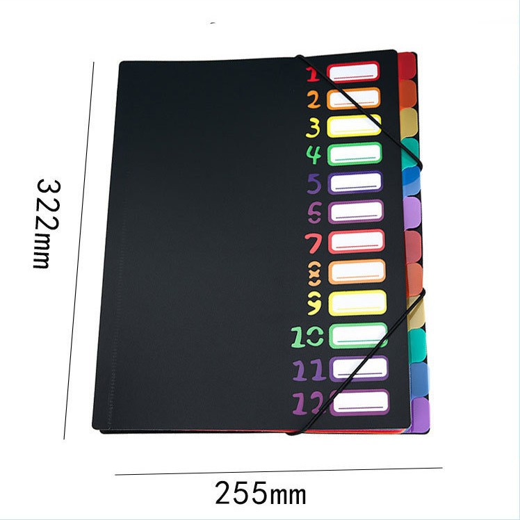 A4 carpeta libro de datos de carpeta de papel de prueba de estudiante arco iris página de clasificación pp carpeta de archivo carpeta de 12 capas de inserción de almacenamiento