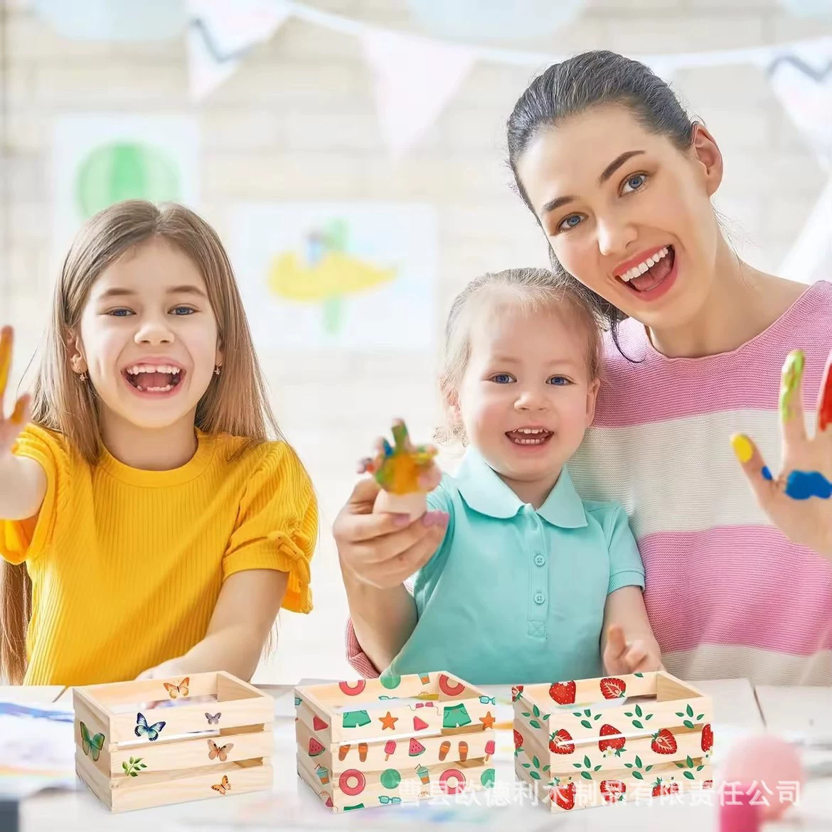 Детская миниатюрная корзина для хранения из дерева, переносная, для граффити, модель для супермаркета, напитков и еды