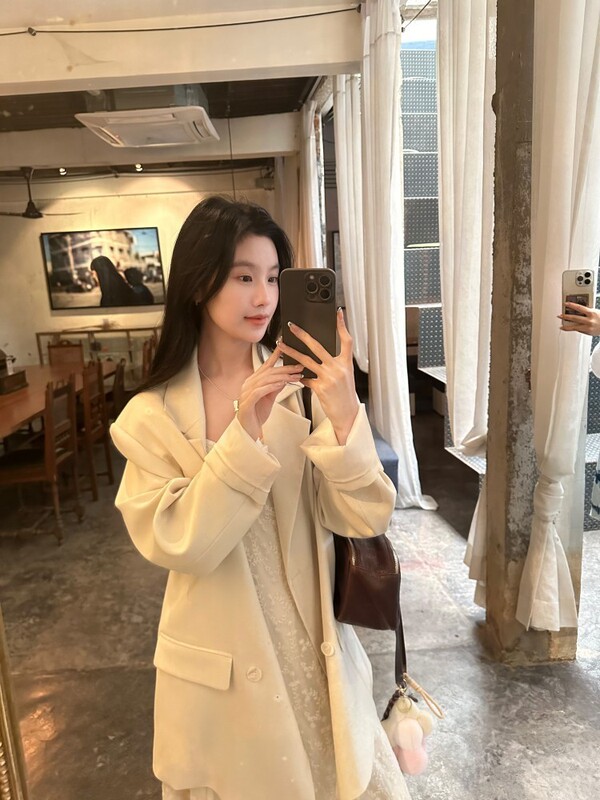 DIGM | 2025秋季极简高级感钉珠天丝亚麻廓形西装外套女A90182|undefined