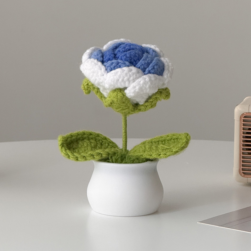 Regalos de día al por mayor girasoles para chicas, ramo de lana tejida a mano, adornos de mesa pequeños