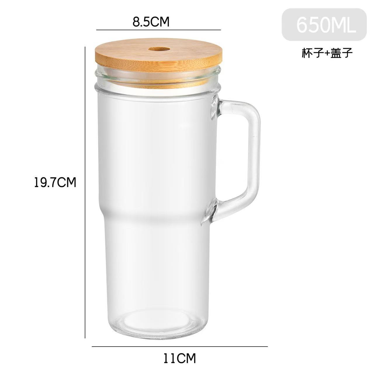 24oz Taza Mason de automóvil con mango de madera taza de bebida taza de vidrio de paja de gran capacidad taza de té de leche taza de paja taza de agua