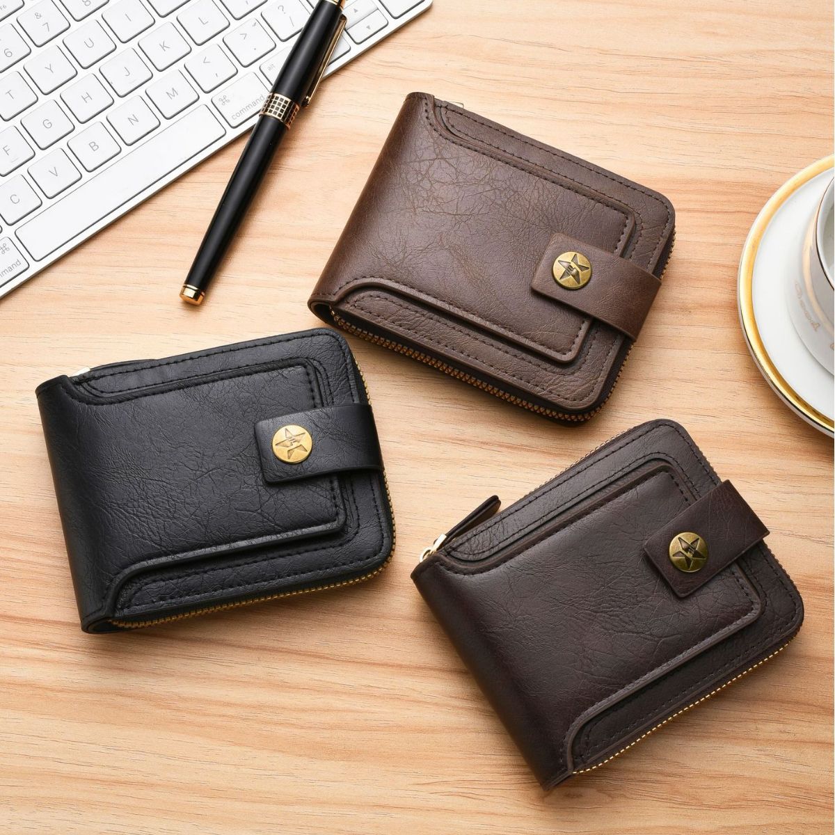 2023 hombres de la cartera corta de moda retro cremallera bolsa multi-tarjeta de la cartera de gran capacidad popular titular de la tarjeta portátil