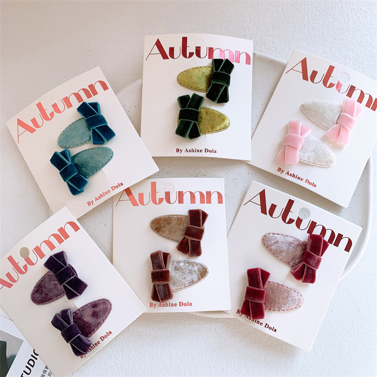 New Children's Velvet Butterfly Bow Hair Clip Cute Girls Side Part Hair Pin Water Droplet Hair Accents Headband BB Clip