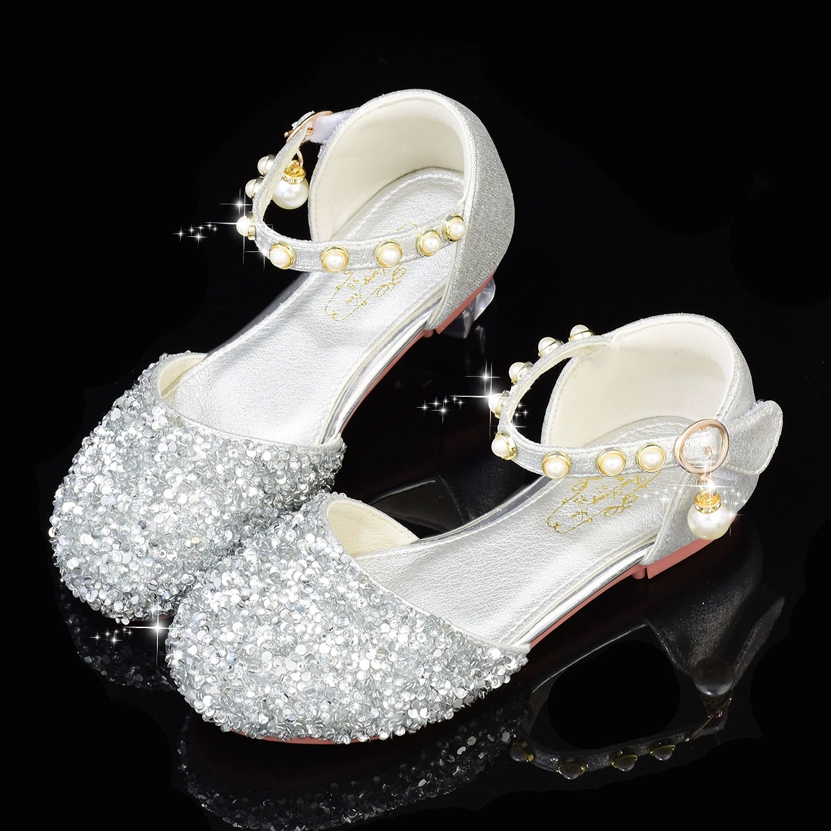 Обувь принцессы для девочек, весна-осень 2021, новая модная Однослойная обувь, детская кожаная обувь в западном стиле, серебристые детские туфли со стразами на мягкой подошве