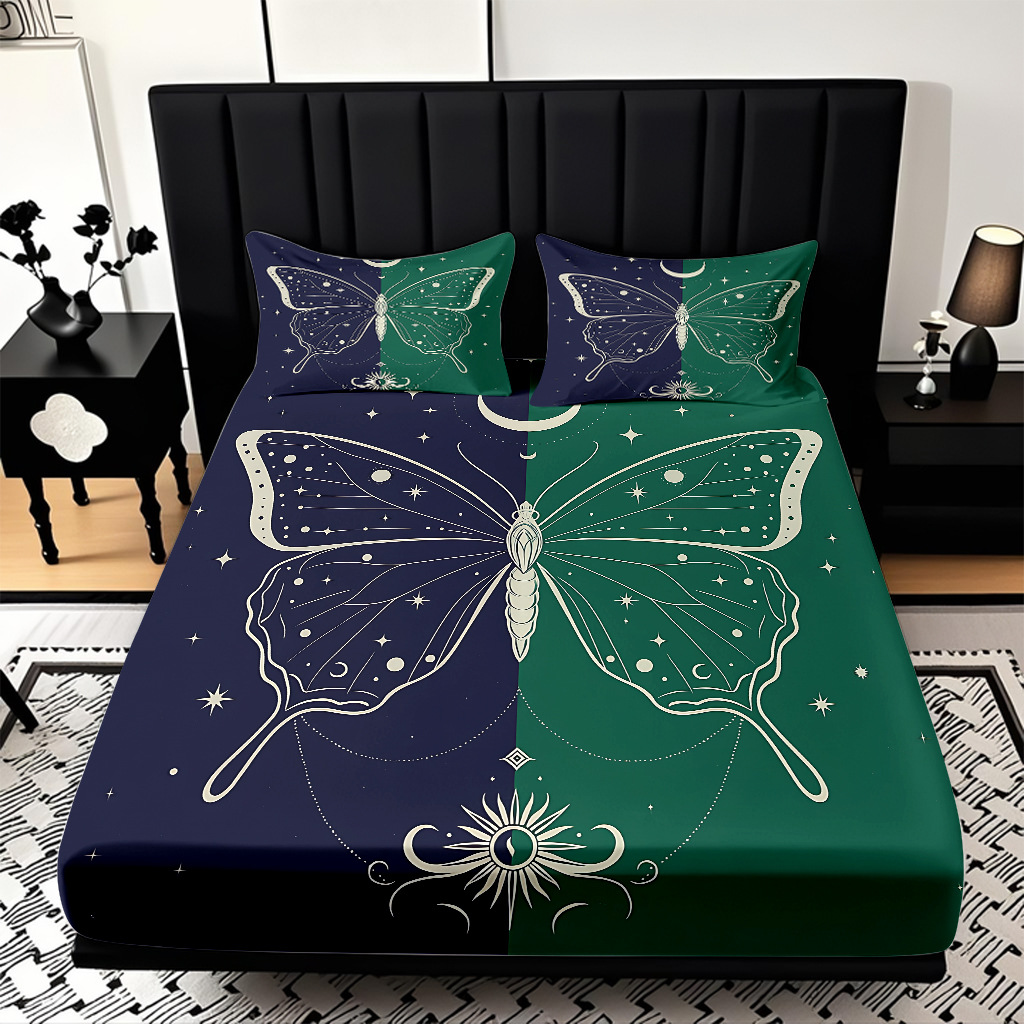 TEMU / JIT Transfronterizo para la serie de mariposas multicolores 3D impresión digital cama cama almohada kit de diseño se puede fijar