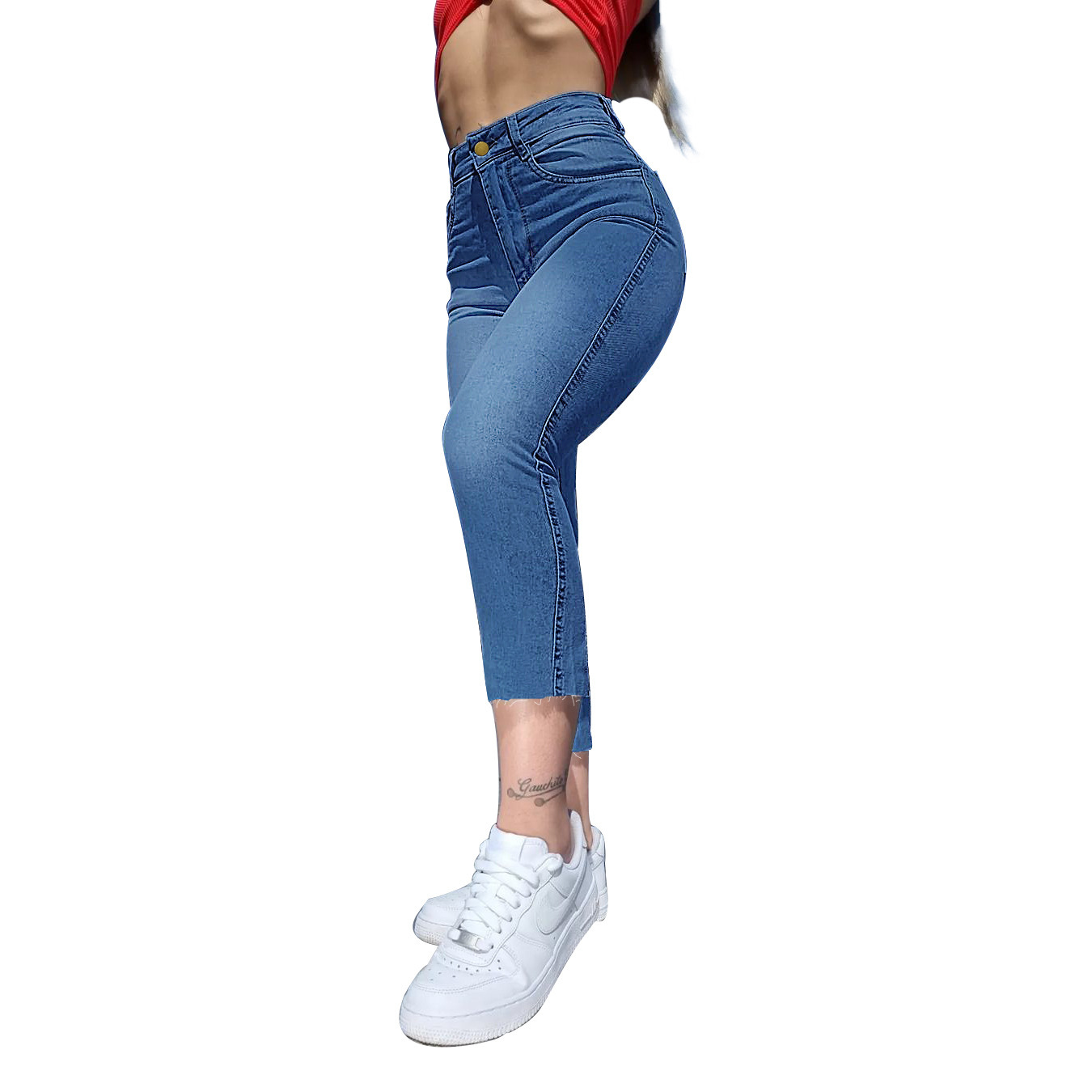 Plus Size High Waist Slim Slit Jeans NSGYY107758