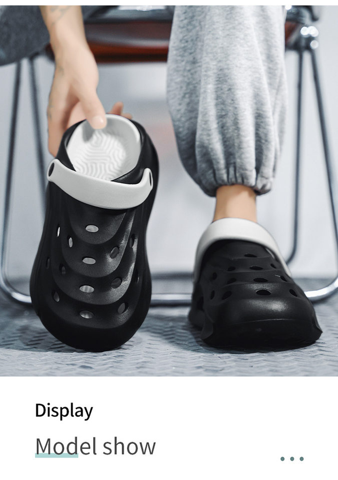 Dép sandal nam bít mũi đế dày kiểu lỗ thoáng khí đi biển — Kaki, Màu trắng, Màu đen chi tiết 14