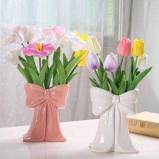 Cross-border Creative Ceramic Bow Vase Home Living Room Desktop Study Restaurant Cross-border Flower Crafts Ornaments