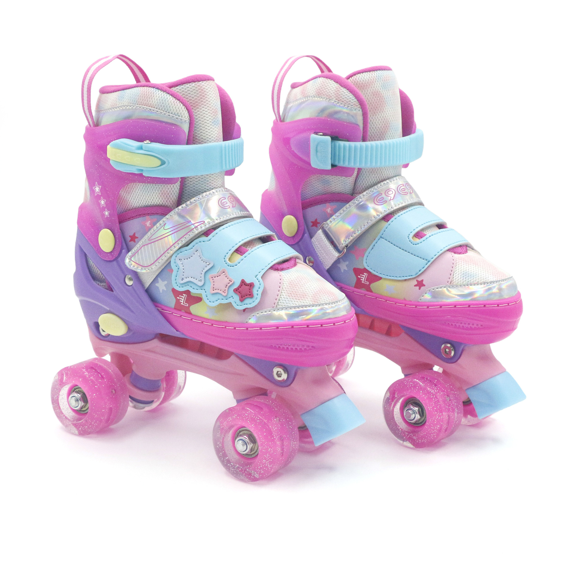 Cross-Border Hot-Selling Children's Skates for Beginners, Colorful Flash Wheel Roller Skates, Elastic Adjustable Skates with Front Brakes
