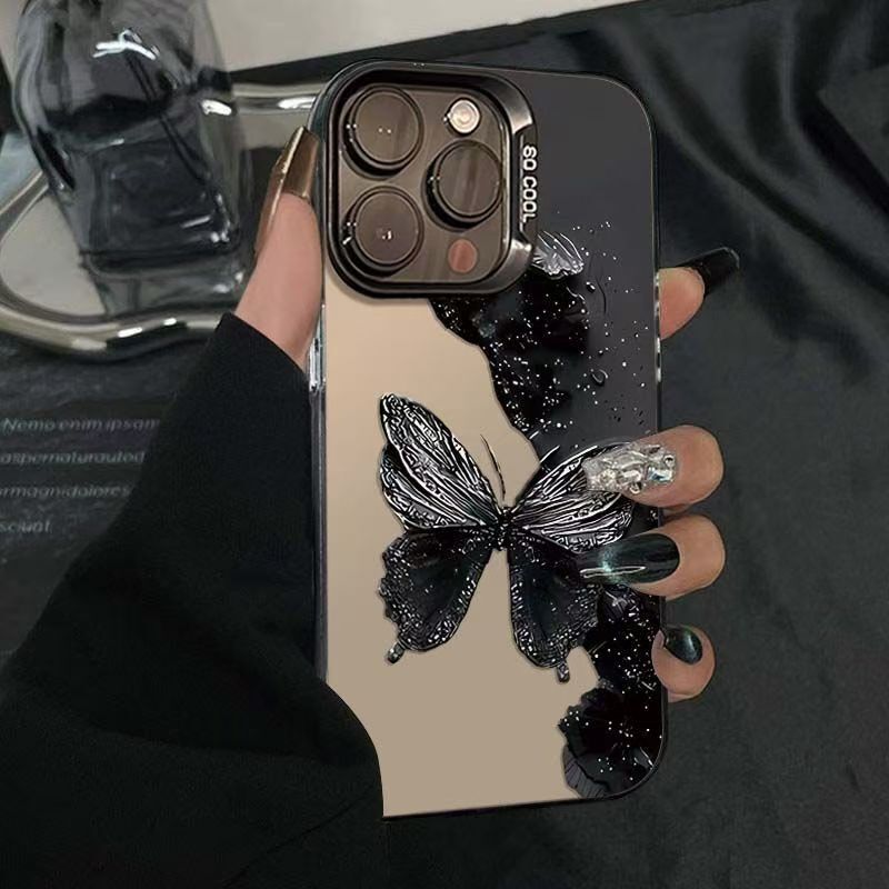 Dark Butterfly High-End Colored Silver Case Suitable for Apple 17/16/15Pro Phone Case 14Promax13/12/11X