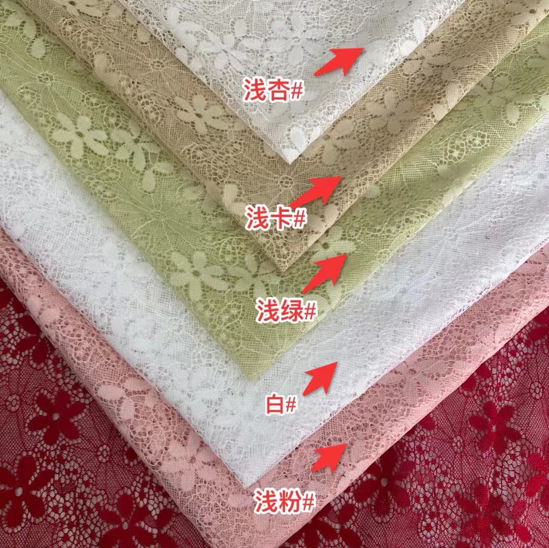 新款热卖~春夏薄款涤纶无弹小清新小花波边蕾丝面料 裙装等面料