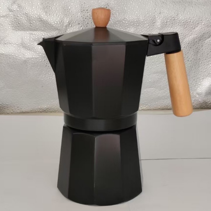 Cafetera moka italiana de aluminio de doble válvula, estilo europeo, octogonal, popular transfronterizamente.