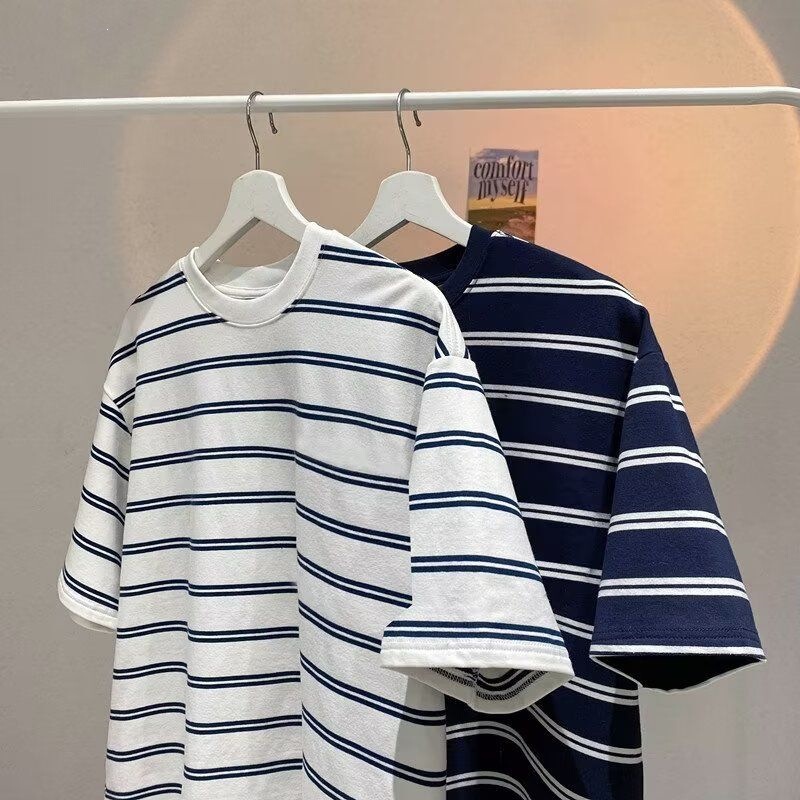 Summer Men's Short-Sleeved Shirt, Japanese-Style Striped Loose T-Shirt, American-Style Youthful Student Half-Sleeve Summer Men's Short-Sleeved Shirt, Japanese-Style Striped Loose T-Shirt, American-Style Youthful Student Half-Sleeve