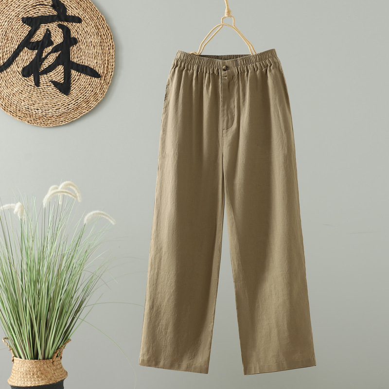 厂家直销  棉麻女式九分裤 日系休闲纯亚麻休闲小直筒女裤|undefined