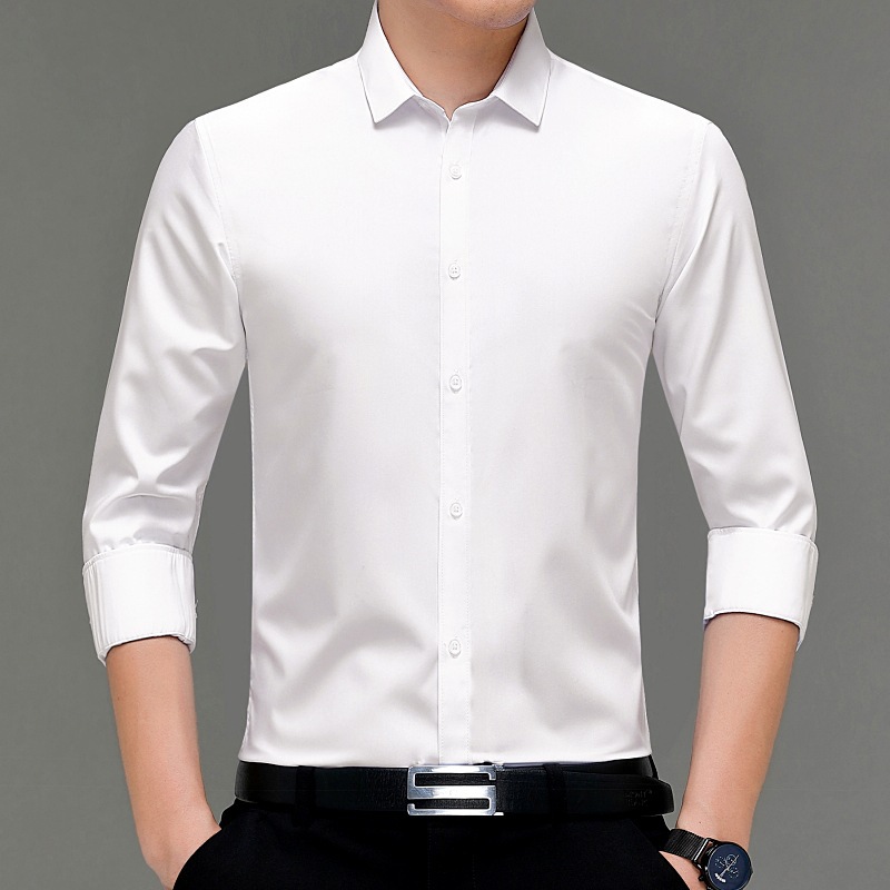 品牌高档男士桑蚕丝衬衫商务免烫百搭职业正装男抗皱宽松男装衬衣