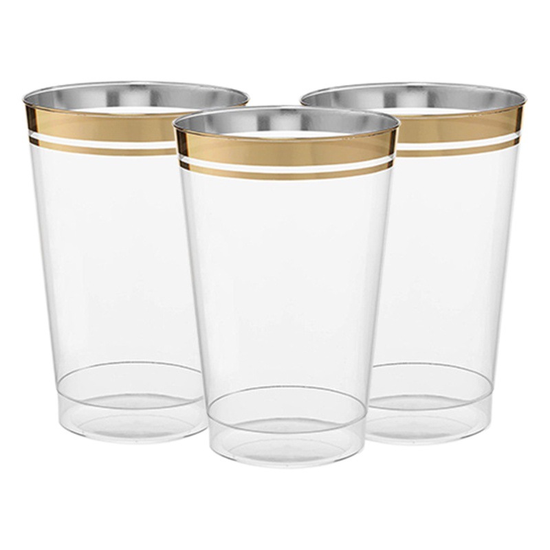 14oz doble borde dorado Taza transparente doble borde dorado desechable cara Taza taza de plástico cocina drinkware image 1