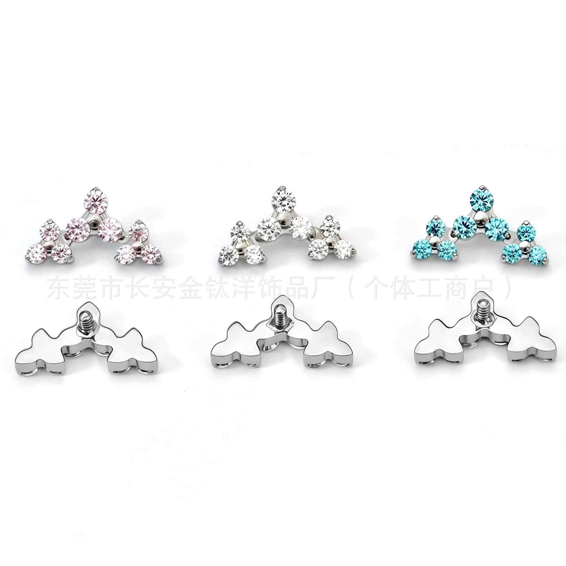 F136 Titanium Three-Row Triangular Flower Zircon Earrings Cochlear Nails - Body Piercing Jewelry detail image 8