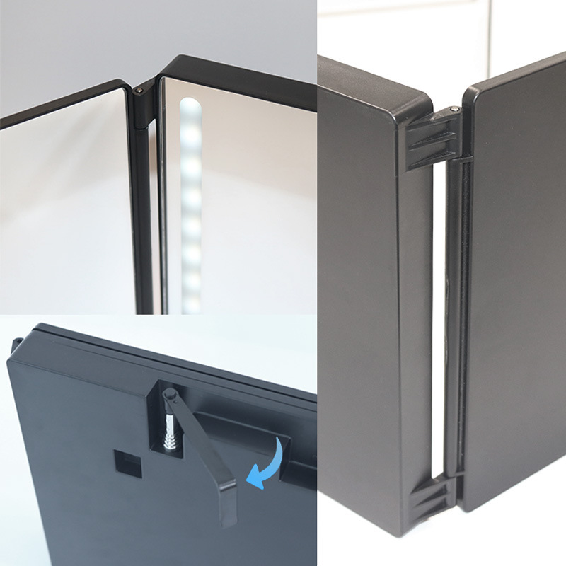 Espejo de tres lados con luz retráctil ajustable colgante triple espejo de peluquería portátil LED plegable espejo cosmético de viaje