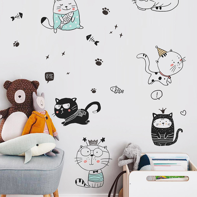 Cartoon Naughty Kitty Children's Bedroom Decorative Wall Sticker display picture 1
