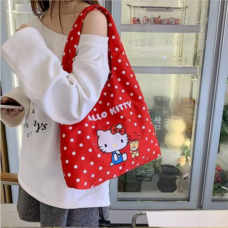 Red Hello Kitty shoulder bag, large capacity tote bag, polka dot women's handbag, shopping tote bag Red Hello Kitty shoulder bag, large capacity tote bag, polka dot women's handbag, shopping tote bag