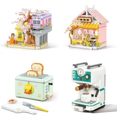 Weile Chuangxiang コーヒーマシンビルディングブロック花桜の木の装飾品誕生日ギフト組み立て図子供のおもちゃ卸売ドロップシッピング