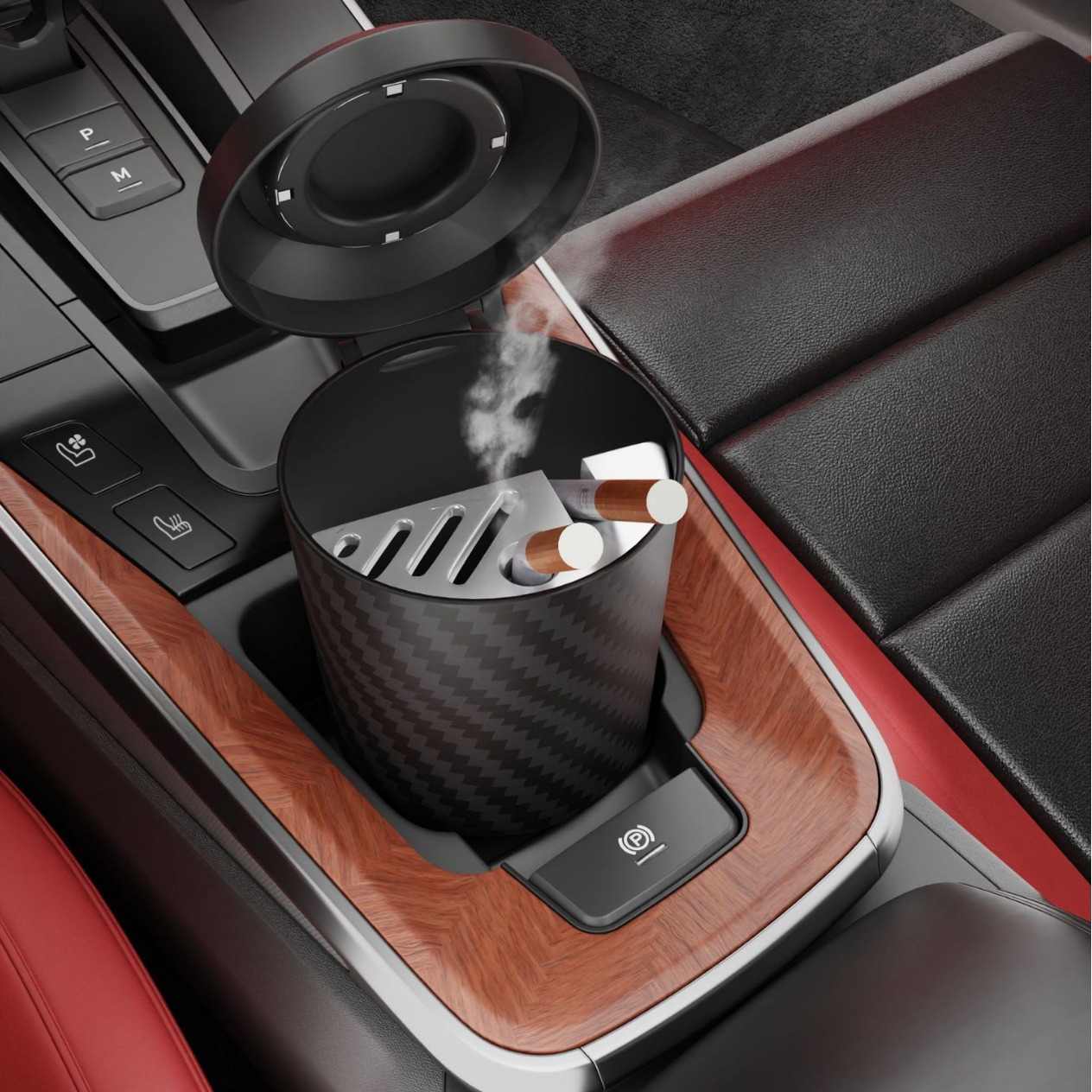 Creative car ashtray carbon fiber pattern men's car advanced multifunctional suspension with cover covered automotive supplies wholesale