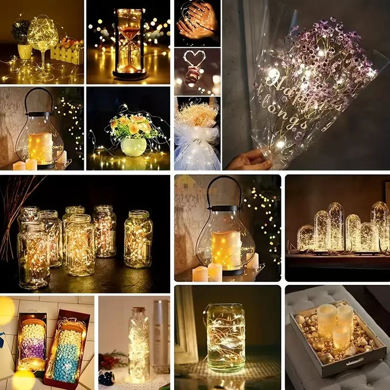 Farbige LED-Lichterketten mit frischen Blumen, Weihnachtsdekoration, Kupferdrahtlichter, LED-Lichtstreifen, bunte Lichterketten für Nachtmärkte, Marktstand-Großhandel, kleine Lichterketten