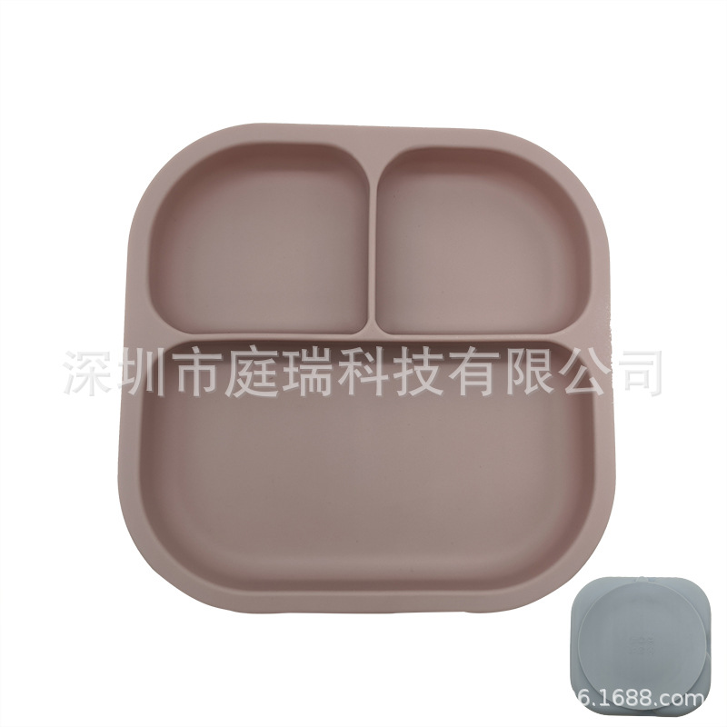 Plato para niños plato de rejilla de silicona cuadrado plato de suplemento de alimentos para bebés integrado tres Placa de rejilla lechón resistente a la caída de calidad alimentaria