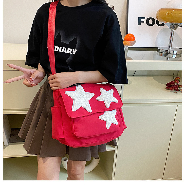 Cross-border wholesale large-capacity five-pointed star canvas single-shoulder bag, cute school style crossbody bag, student commuting bag for classes undefined