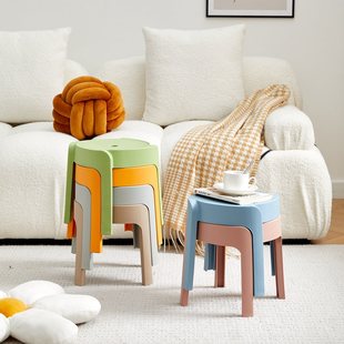 Thickened Plastic Small Stool for Home Use, Small Round Stool for Adults, Stackable Coffee Table Stool, Bathroom Non-Slip Children's Low Stool