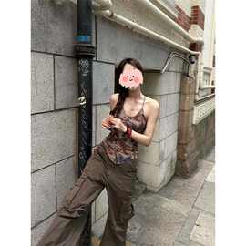辣妹风蝴蝶印花吊带背心女装夏季设计感露肩修身显瘦百搭短款上衣