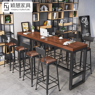 American Bar Table Solid Wood Partition Commercial Milk Tea Shop Leisure Table and Chair Combination Wall Bar Long Table High Table