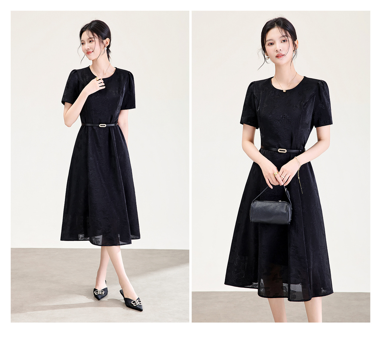 Đầm maxi nữ thắt eo họa tiết bướm jacquard kiểu Pháp — màu be chi tiết 20