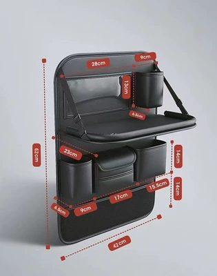 Car Seat Storage Bag Nappa Leather Seat Back Storage Bag Dining Table Small Table Car Hanging Bag Large Capacity (Car storage bag/box) - black-small-table-model